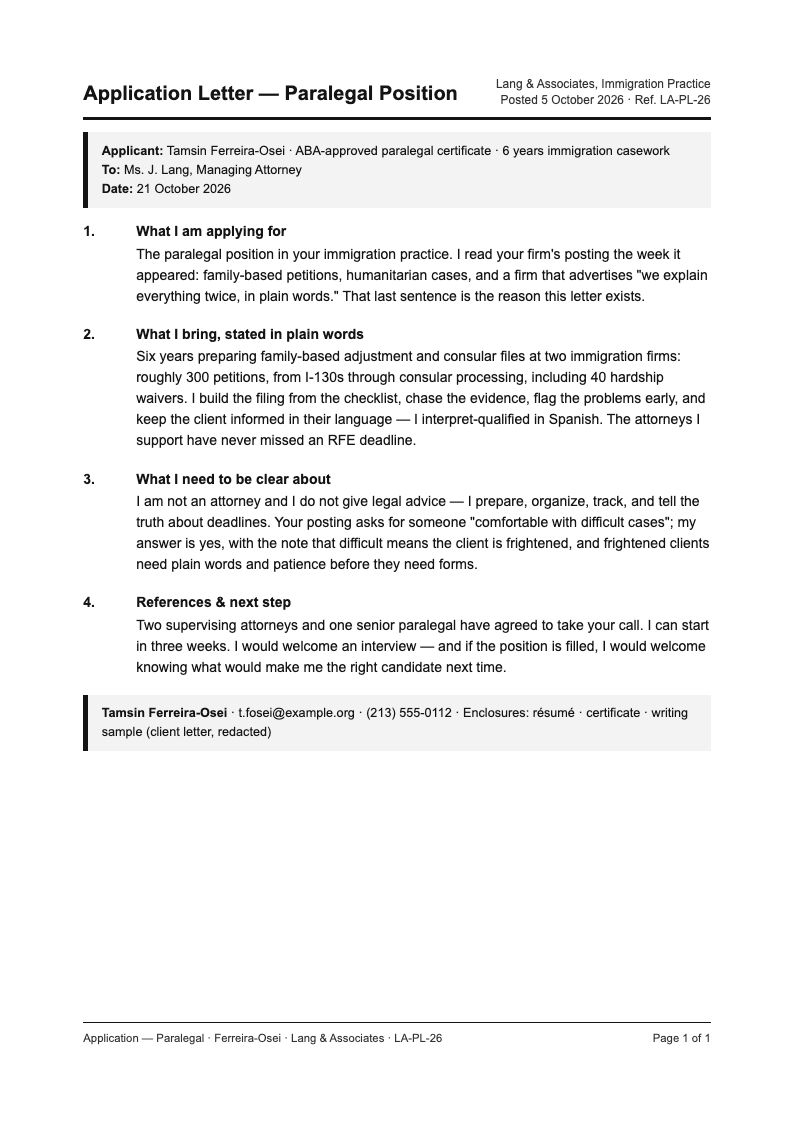 Legal contract plain language application letter
